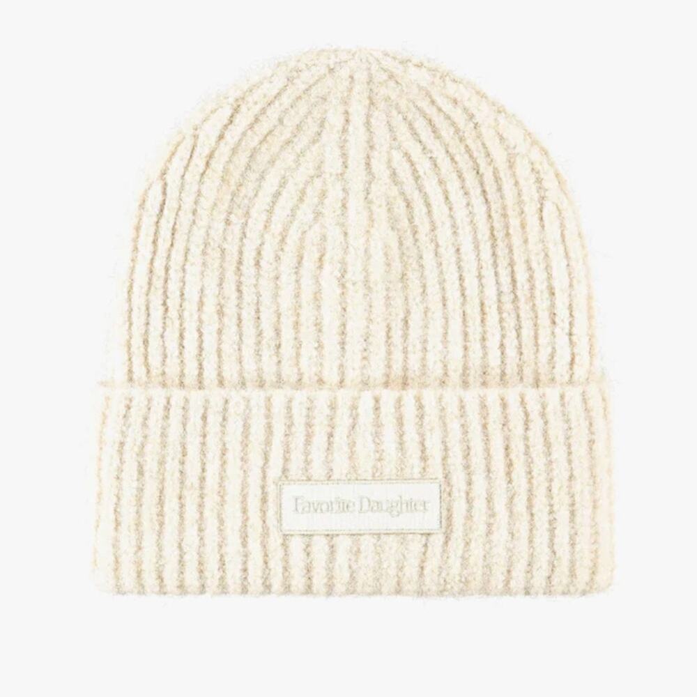 Favorite Daughter Ribbed Beanie with Patch - Ivory OS